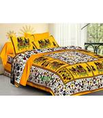 Rudra Elephant Printed Traditional Jaipuri Cotton Double Bedsheet with 2 Pillow Covers