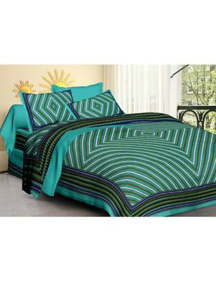 Rudra 100% Cotton  Pure Double Bedspread Bedsheet Bed Cover with 2 Pillow Covers New Trend Traditional Blue 1