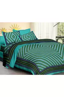Rudra 100% Cotton  Pure Double Bedspread Bedsheet Bed Cover with 2 Pillow Covers New Trend Traditional Blue