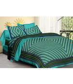 Rudra 100% Cotton  Pure Double Bedspread Bedsheet Bed Cover with 2 Pillow Covers New Trend Traditional Blue