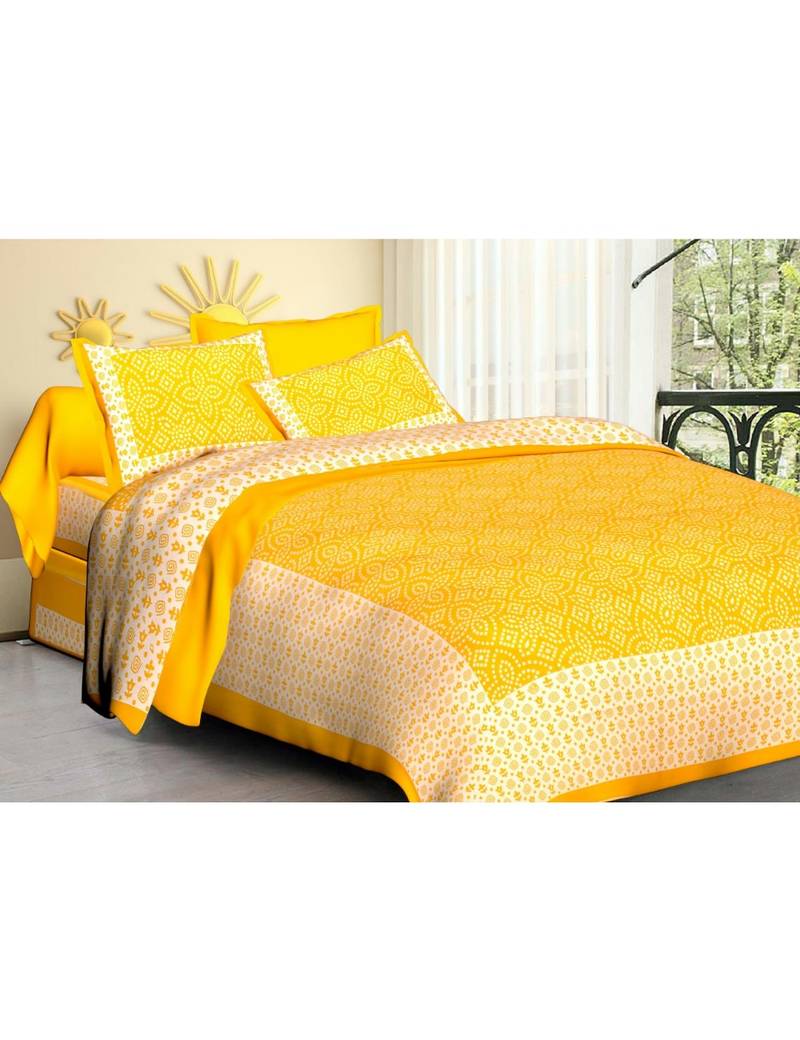 Rudra 100% Cotton Rajasthani Jaipuri Sanganeri Traditional  Double Bed Sheet with 2 Pillow Covers