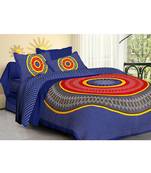 Rudra Rajasthani Bedsheets 100% Cotton Comfort Rajasthani Jaipuri Traditional Double Bedsheets with 2 Pillow Cover