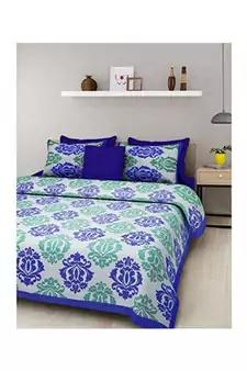 Rudra 100% Cotton Rajasthani Jaipuri Sanganeri Traditional  Double Bed Sheet with 2 Pillow Covers