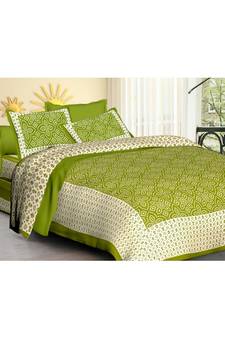 Rudra Sanganeri Printed Cotton Double Bedsheet with 2 Matching Pillow Cover.