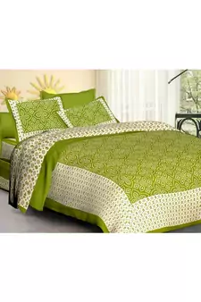 Rudra Sanganeri Printed Cotton Double Bedsheet with 2 Matching Pillow Cover.