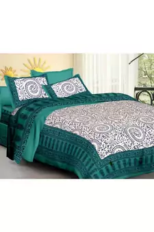 Rudra Sanganeri Printed Cotton Double Bedsheet with 2 Matching Pillow Cover.