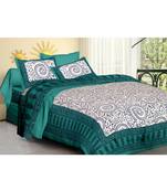 Rudra Sanganeri Printed Cotton Double Bedsheet with 2 Matching Pillow Cover.