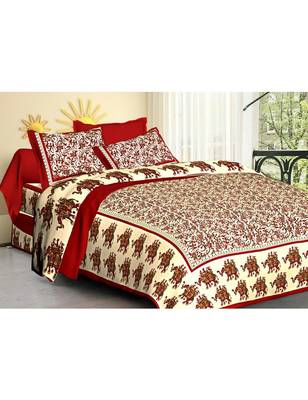 Rudra Sanganeri Printed Cotton Double Bedsheet with 2 Matching Pillow Cover. 1