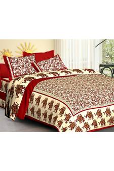 Rudra Sanganeri Printed Cotton Double Bedsheet with 2 Matching Pillow Cover.