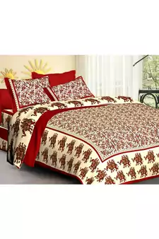 Rudra Sanganeri Printed Cotton Double Bedsheet with 2 Matching Pillow Cover.