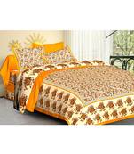 Rudra Jaipuri Printed Cotton Double Bedsheet with 2 Matching Pillow Cover