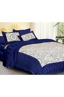 Sanganeri Printed Cotton Double Bedsheet with 2 Matching Pillow Cover.