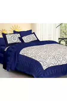 Sanganeri Printed Cotton Double Bedsheet with 2 Matching Pillow Cover.