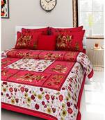 RUDRA  Orange 100% Cotton Rajasthani Jaipuri Sanganeri Traditional  Double Bed Sheet With 2 Pillow Covers
