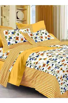 RUDRA 100% Cotton rajasthani jaipuri sanganeri traditional  double bed sheet with 2 Pillow Covers