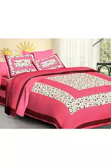 Sanganeri Printed Cotton Double Bedsheet with 2 Matching Pillow Cover