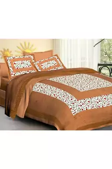 Rudra 100% Cotton Rajasthani Jaipuri Sanganeri Traditional  Double Bed Sheet with 2 Pillow Covers