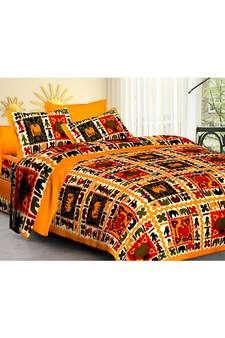 Sanganeri Printed Cotton Double Bedsheet with 2 Matching Pillow Cover