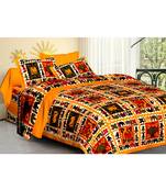 Sanganeri Printed Cotton Double Bedsheet with 2 Matching Pillow Cover