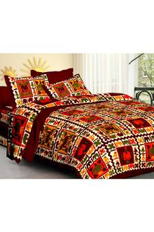 Rudra Rajasthani Bedsheets 100% Cotton Comfort Rajasthani Jaipuri Traditional Double Bedsheets with 2 Pillow Cover