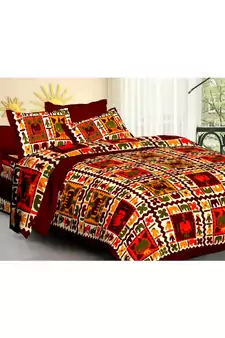 Rudra Rajasthani Bedsheets 100% Cotton Comfort Rajasthani Jaipuri Traditional Double Bedsheets with 2 Pillow Cover