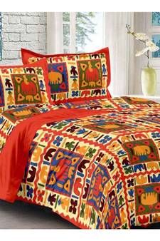 Sanganeri Printed Cotton Double Bedsheet with 2 Matching Pillow Cover.