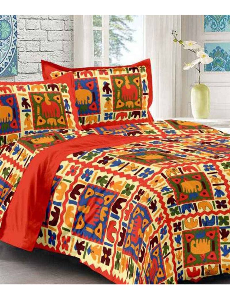 Sanganeri Printed Cotton Double Bedsheet with 2 Matching Pillow Cover.
