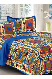 Sanganeri Printed Cotton Double Bedsheet with 2 Matching Pillow Cover.
