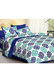 Rudra Rajasthani Bedsheets 100% Cotton Comfort Rajasthani Jaipuri Traditional Double Bedsheets with 2 Pillow Cover
