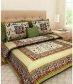 Rudra Rajasthani Bedsheets 100% Cotton Comfort Rajasthani Jaipuri Traditional Double Bedsheets with 2 Pillow Cover