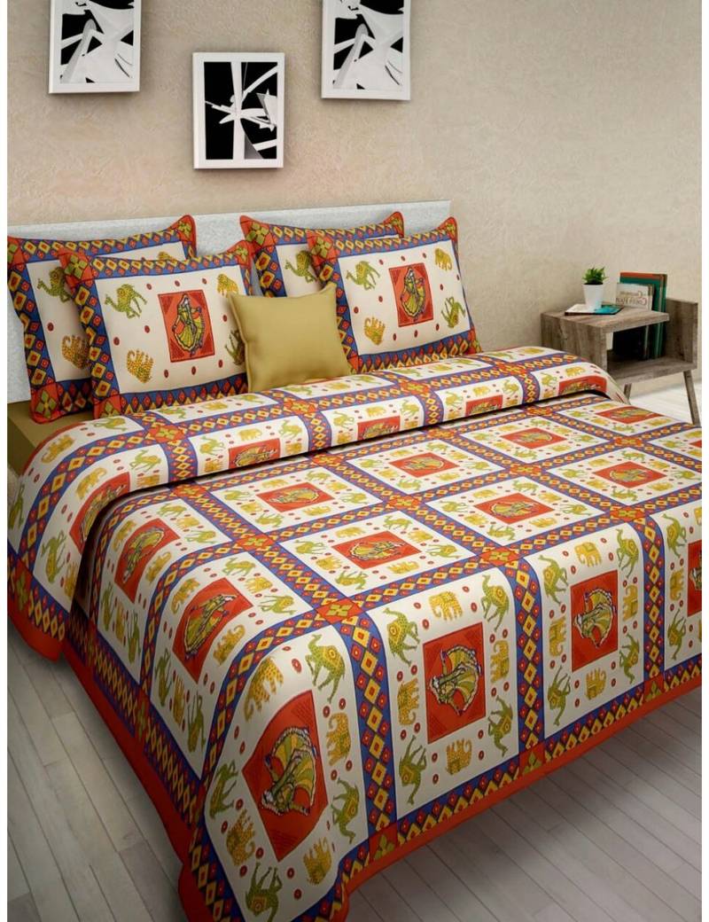 Rudra 100 Cotton Rajasthani Jaipuri Sanganeri Traditional Double Bed