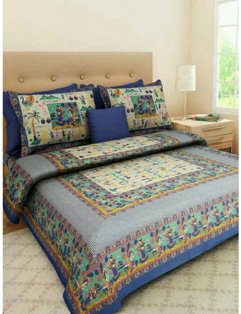 Rudra 100 Cotton Rajasthani Jaipuri Sanganeri Traditional Double Bed