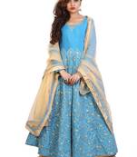 Turquoise Blue with Golden Embroidery Anarkali Lehenga with Net Dupatta