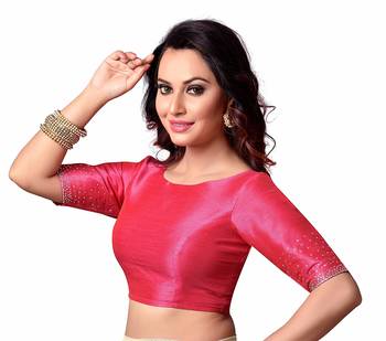 Pink Plain cotton silk readymade-blouse 2