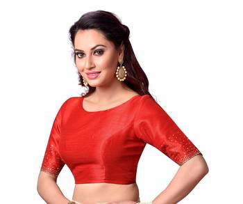 Red Plain cotton silk readymade-blouse 2