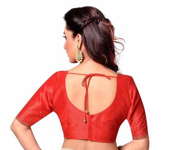 Red Plain cotton silk readymade-blouse 3
