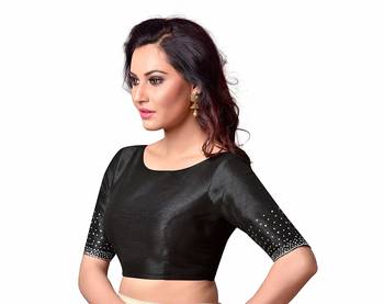Black Plain cotton silk readymade-blouse 2