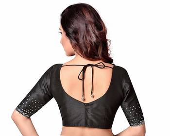 Black Plain cotton silk readymade-blouse 3