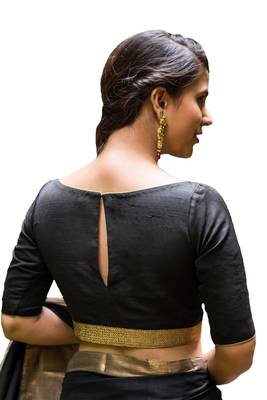 Black Plain cotton silk readymade-blouse 2