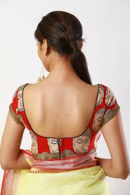 Red printed silk readymade-blouse 2