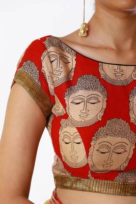 Red printed silk readymade-blouse 3