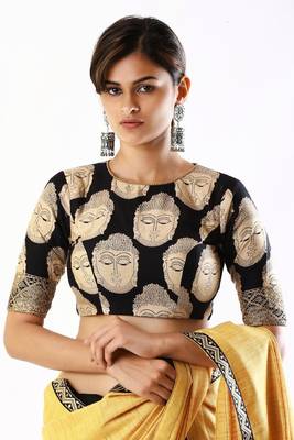 Black printed silk readymade-blouse 1