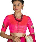 Neon Pink embroidered silk readymade-blouse