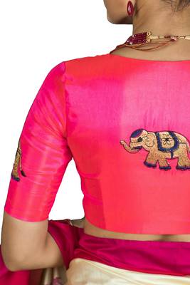 Neon Pink embroidered silk readymade-blouse 3