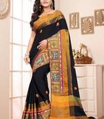 Black Plain Cotton Silk Saree With Blouse