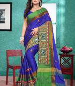 Blue Plain Cotton Silk Saree With Blouse