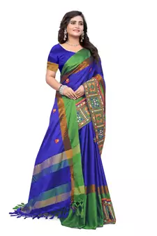 Blue Plain Cotton Silk Saree With Blouse