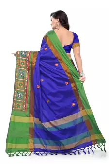 Blue Plain Cotton Silk Saree With Blouse