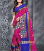 Rani Pink Plain Cotton Silk Saree With Blouse