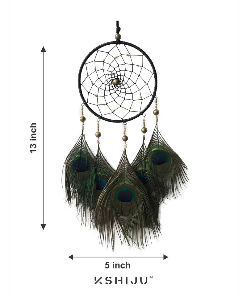 Kshiju  handmade peacock feather pendant car hanging gift craft dream catcher wall art, spiritual, boho wall decor
